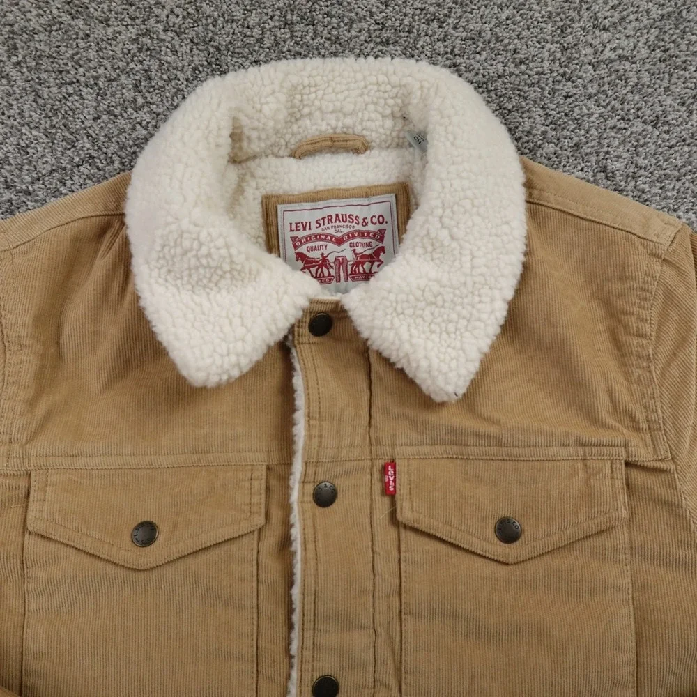 NEW Levis Jacket Mens S Beige Corduroy Sherpa Lined Trucker Snap Zip‎ Coat